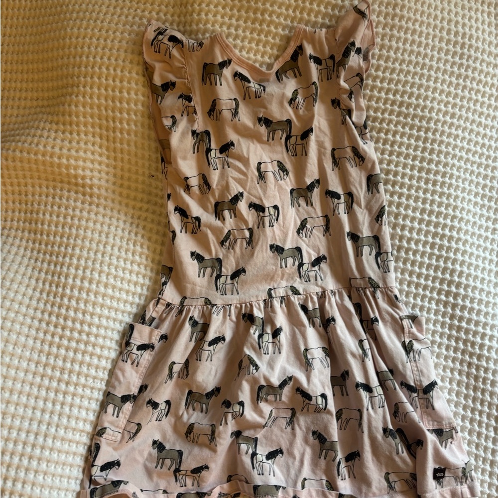 Horse Print Drop Waist Dress - light Pink